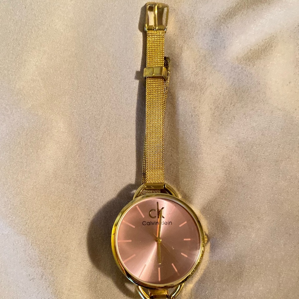 Calvin Klein Gold Mesh Strap Watch with Pink Dial